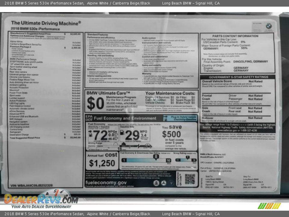 2018 BMW 5 Series 530e iPerfomance Sedan Alpine White / Canberra Beige/Black Photo #10