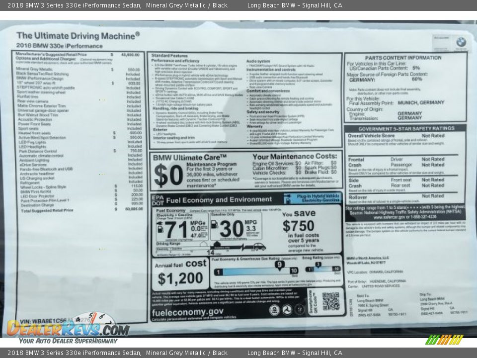 2018 BMW 3 Series 330e iPerformance Sedan Mineral Grey Metallic / Black Photo #10