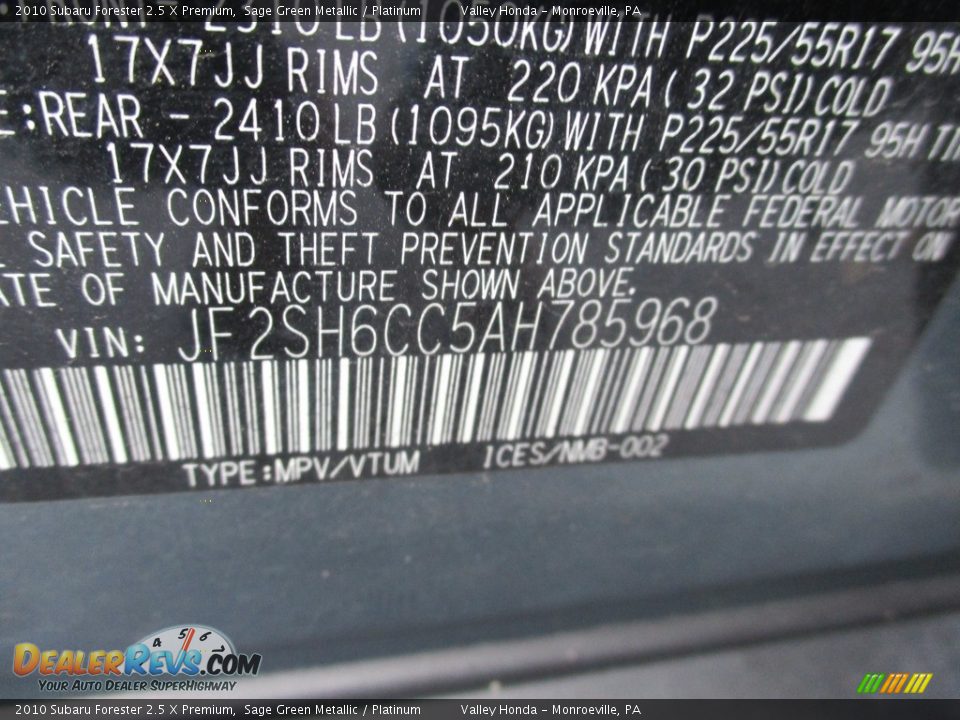 2010 Subaru Forester 2.5 X Premium Sage Green Metallic / Platinum Photo #19