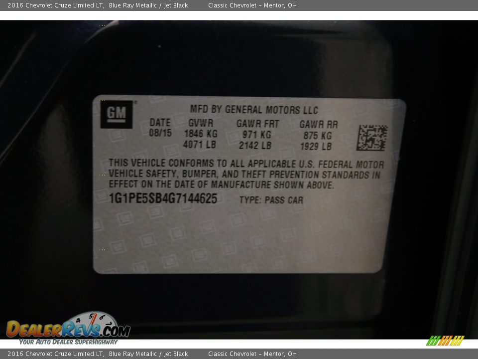 2016 Chevrolet Cruze Limited LT Blue Ray Metallic / Jet Black Photo #20