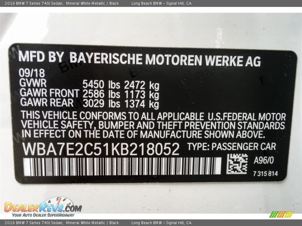 2019 BMW 7 Series 740i Sedan Mineral White Metallic / Black Photo #11