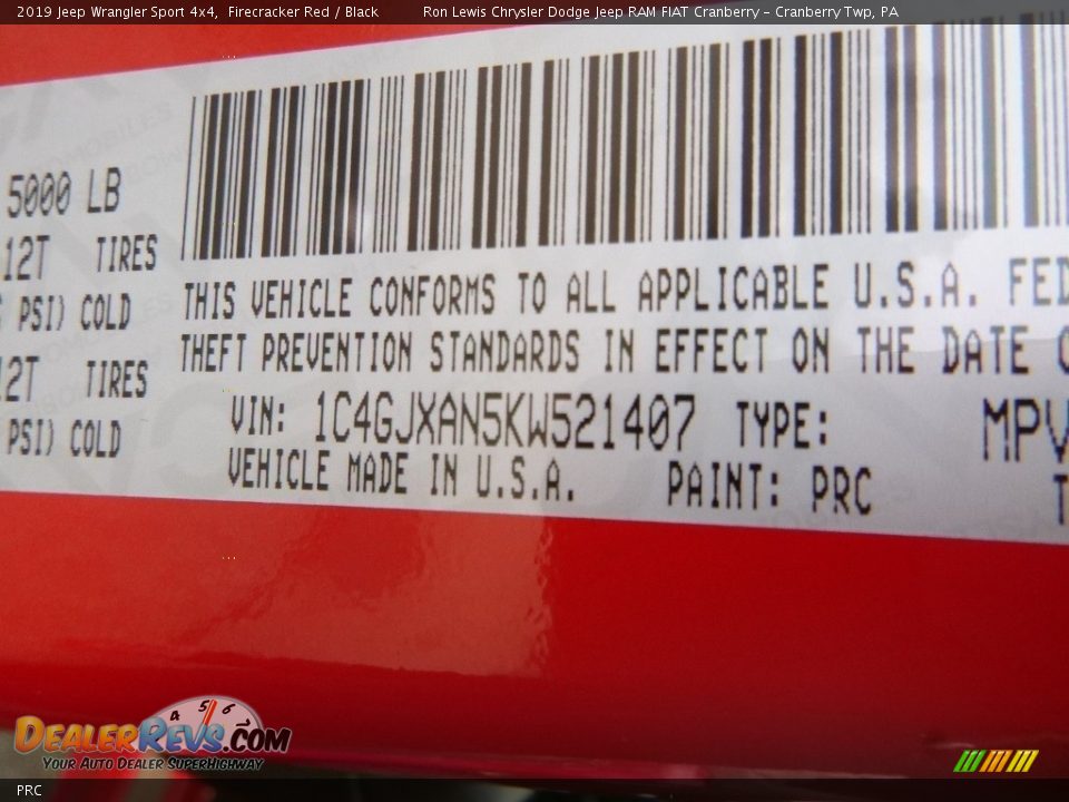 Jeep Color Code PRC Firecracker Red