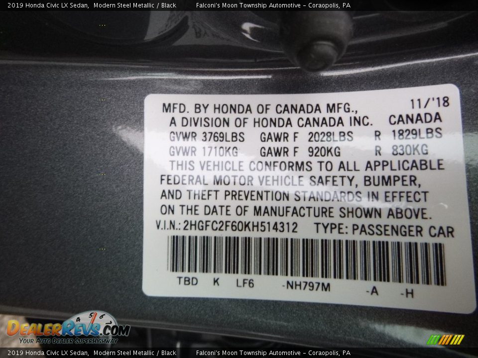 2019 Honda Civic LX Sedan Modern Steel Metallic / Black Photo #14