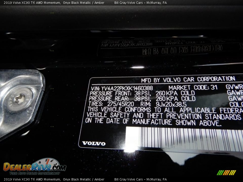 2019 Volvo XC90 T6 AWD Momentum Onyx Black Metallic / Amber Photo #11