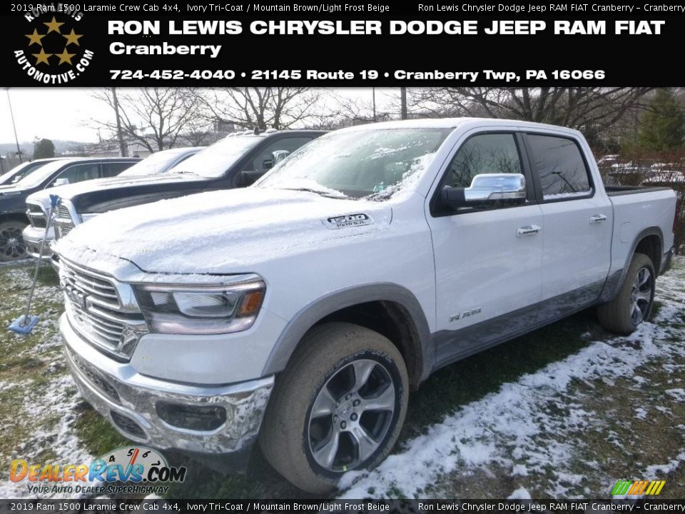 2019 Ram 1500 Laramie Crew Cab 4x4 Ivory Tri–Coat / Mountain Brown/Light Frost Beige Photo #1