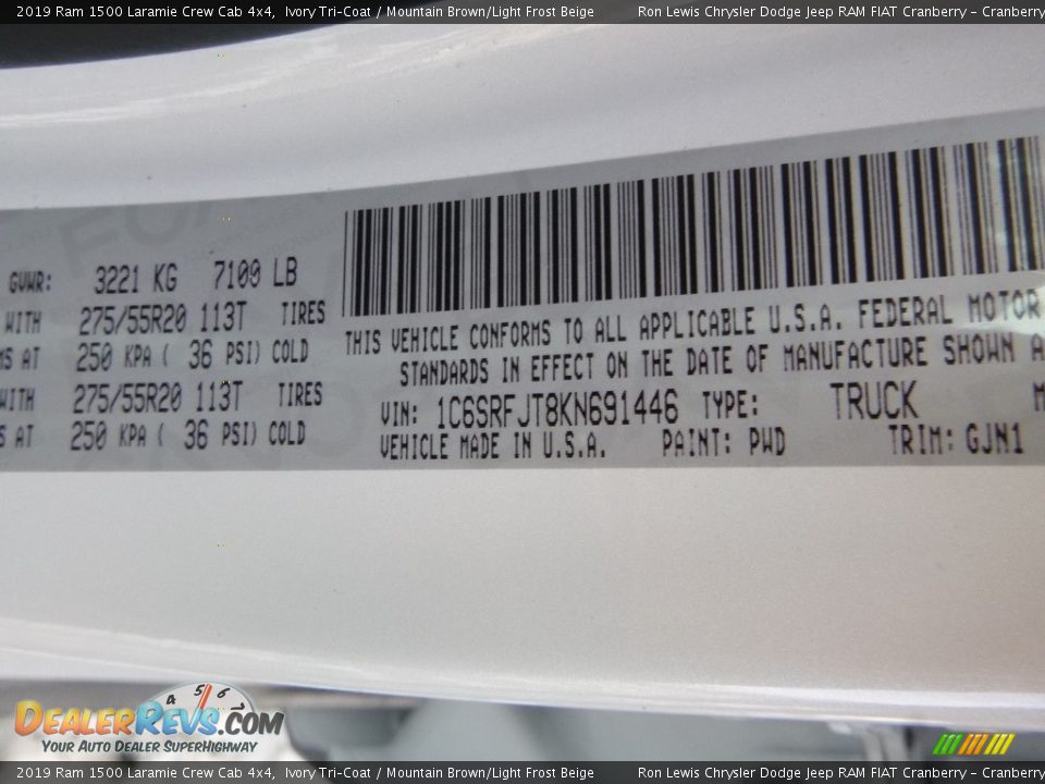 2019 Ram 1500 Laramie Crew Cab 4x4 Ivory Tri–Coat / Mountain Brown/Light Frost Beige Photo #14