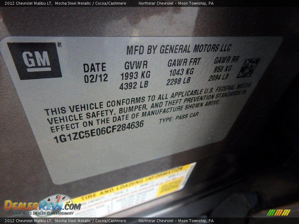 2012 Chevrolet Malibu LT Mocha Steel Metallic / Cocoa/Cashmere Photo #14