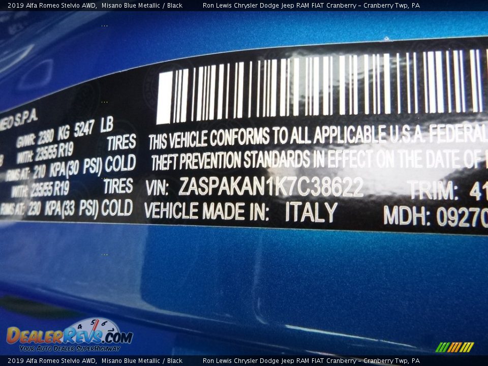 2019 Alfa Romeo Stelvio AWD Misano Blue Metallic / Black Photo #20