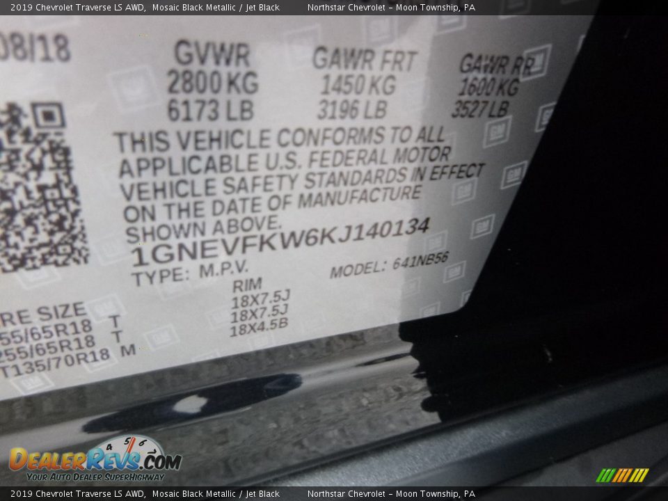 2019 Chevrolet Traverse LS AWD Mosaic Black Metallic / Jet Black Photo #17