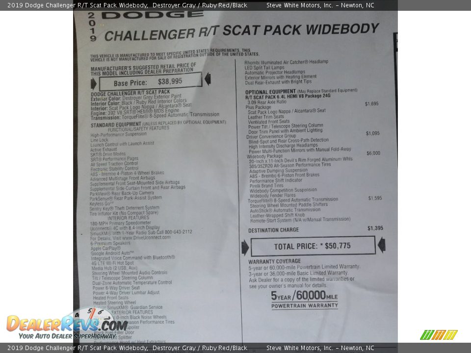 2019 Dodge Challenger R/T Scat Pack Widebody Window Sticker Photo #34