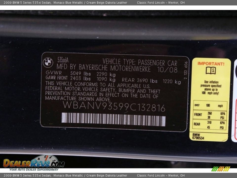 2009 BMW 5 Series 535xi Sedan Monaco Blue Metallic / Cream Beige Dakota Leather Photo #26