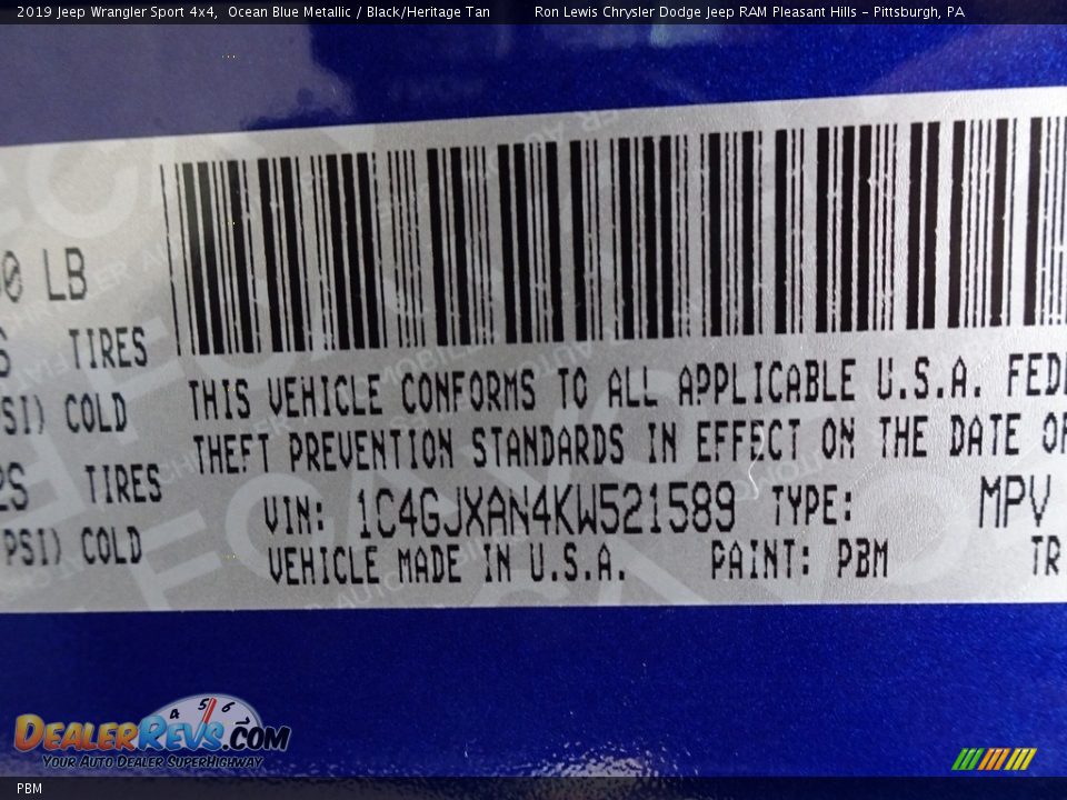 Jeep Color Code PBM Ocean Blue Metallic