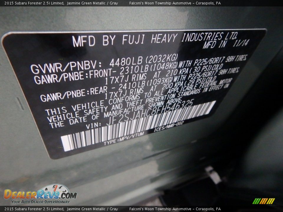 2015 Subaru Forester 2.5i Limited Jasmine Green Metallic / Gray Photo #23