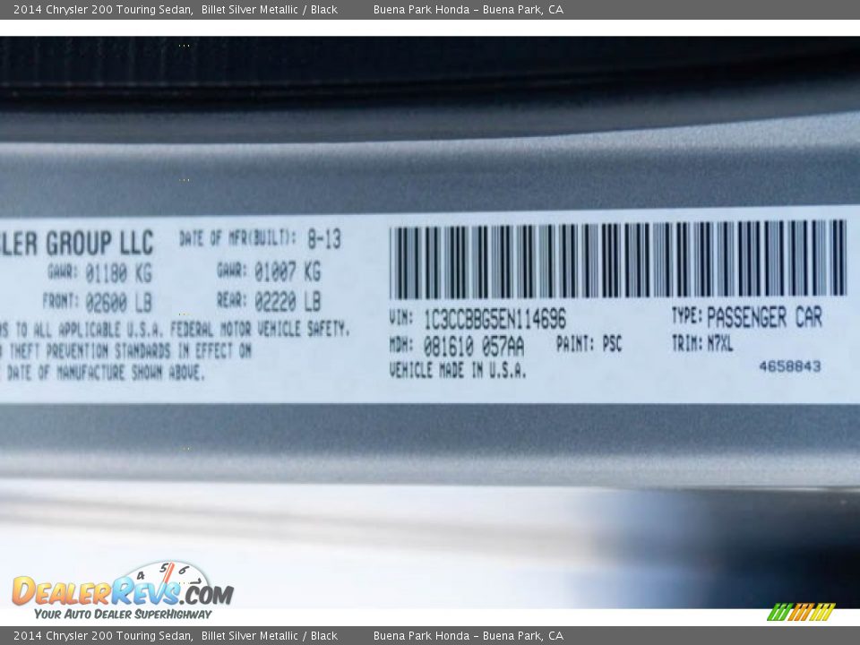 2014 Chrysler 200 Touring Sedan Billet Silver Metallic / Black Photo #35