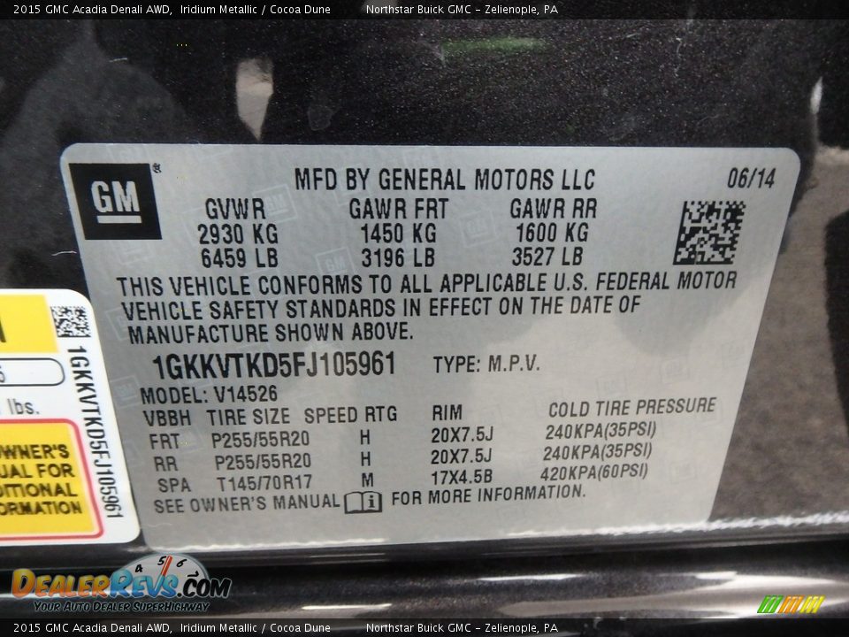 2015 GMC Acadia Denali AWD Iridium Metallic / Cocoa Dune Photo #22