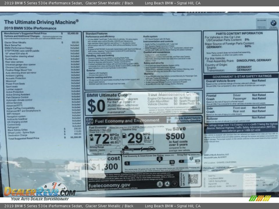 2019 BMW 5 Series 530e iPerformance Sedan Glacier Silver Metallic / Black Photo #10