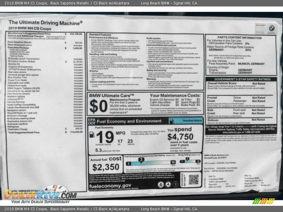 2019 BMW M4 CS Coupe Window Sticker Photo #10