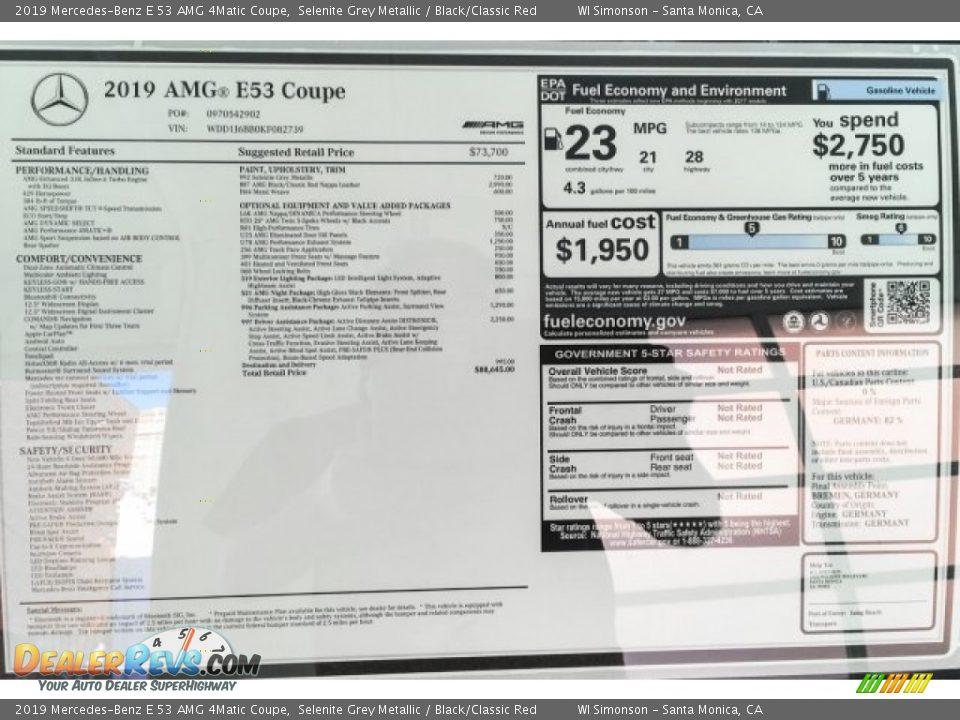 2019 Mercedes-Benz E 53 AMG 4Matic Coupe Window Sticker Photo #10