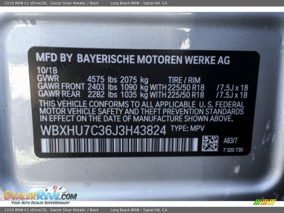 2018 BMW X1 sDrive28i Glacier Silver Metallic / Black Photo #11