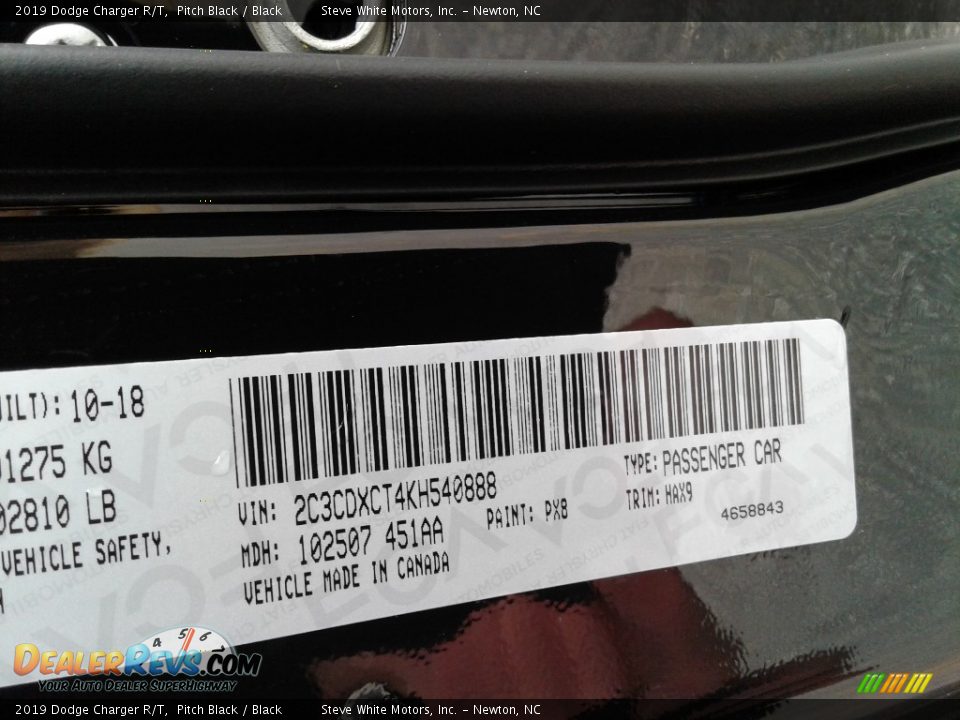 2019 Dodge Charger R/T Pitch Black / Black Photo #34