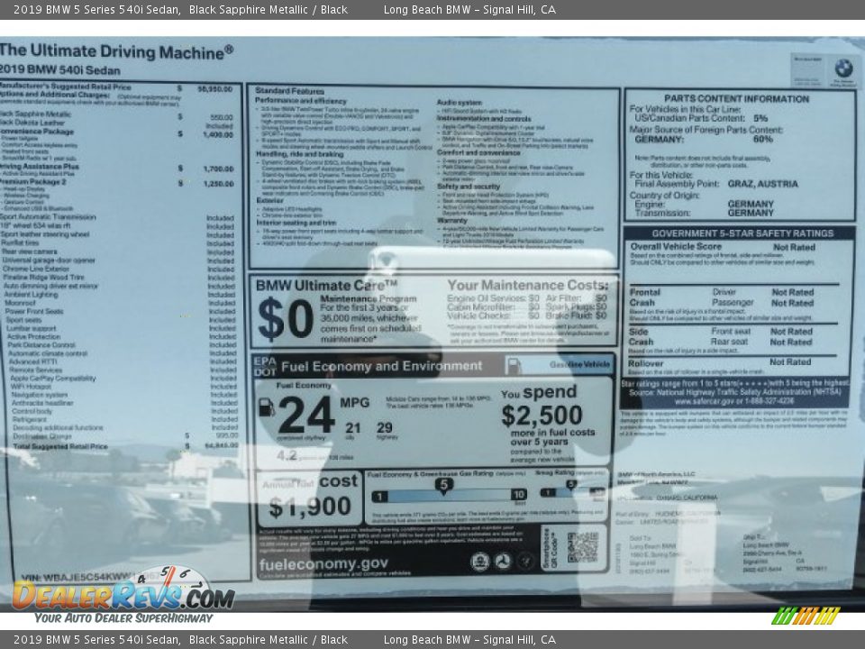 2019 BMW 5 Series 540i Sedan Black Sapphire Metallic / Black Photo #10