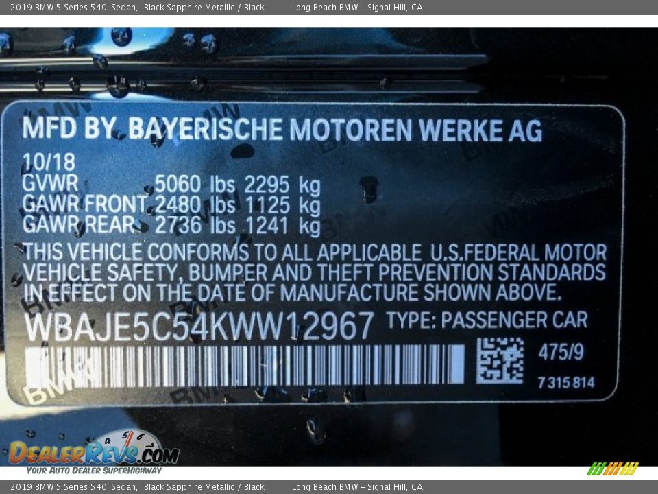 2019 BMW 5 Series 540i Sedan Black Sapphire Metallic / Black Photo #11