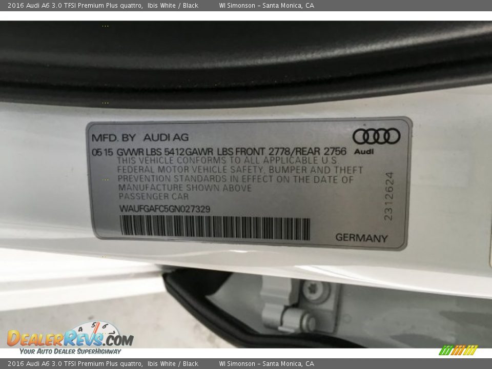 2016 Audi A6 3.0 TFSI Premium Plus quattro Ibis White / Black Photo #25