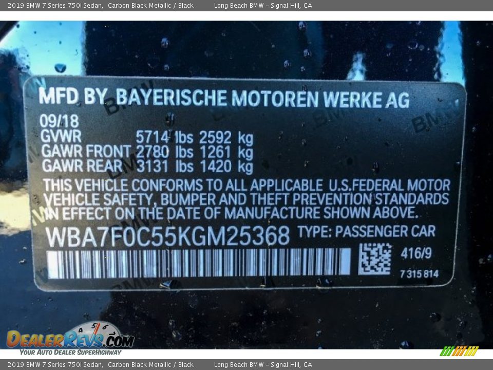2019 BMW 7 Series 750i Sedan Carbon Black Metallic / Black Photo #10