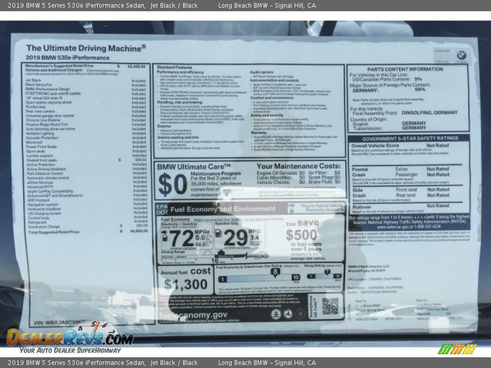 2019 BMW 5 Series 530e iPerformance Sedan Jet Black / Black Photo #10