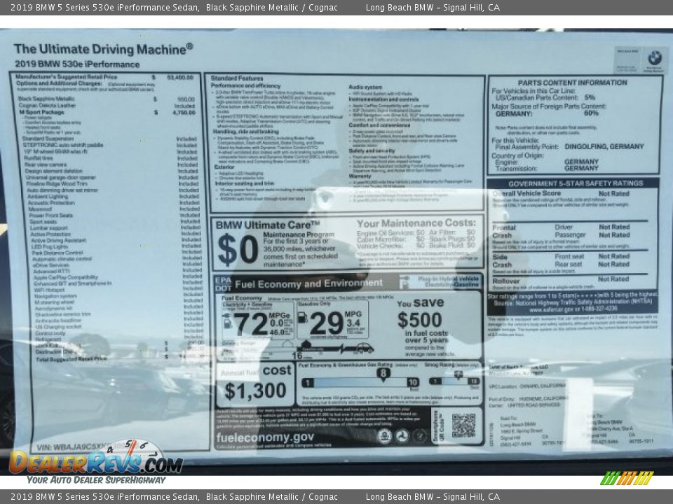 2019 BMW 5 Series 530e iPerformance Sedan Black Sapphire Metallic / Cognac Photo #10