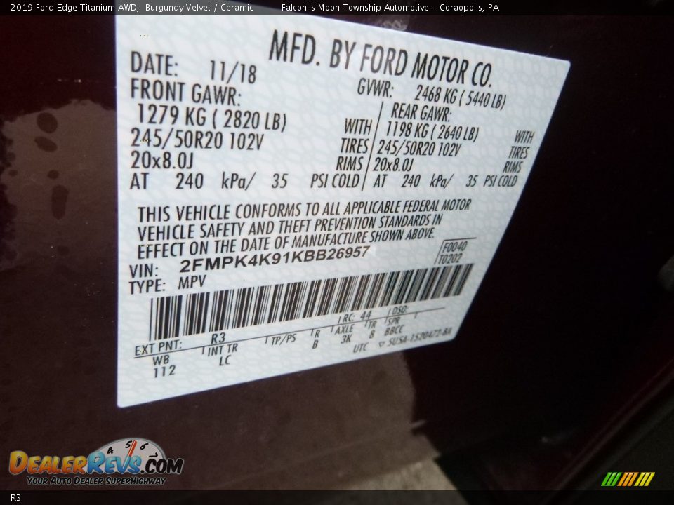 Ford Color Code R3 Burgundy Velvet