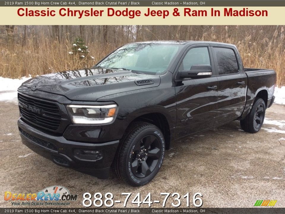 2019 Ram 1500 Big Horn Crew Cab 4x4 Diamond Black Crystal Pearl / Black Photo #1