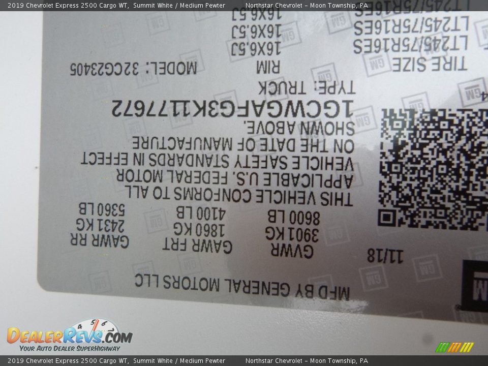 2019 Chevrolet Express 2500 Cargo WT Summit White / Medium Pewter Photo #15