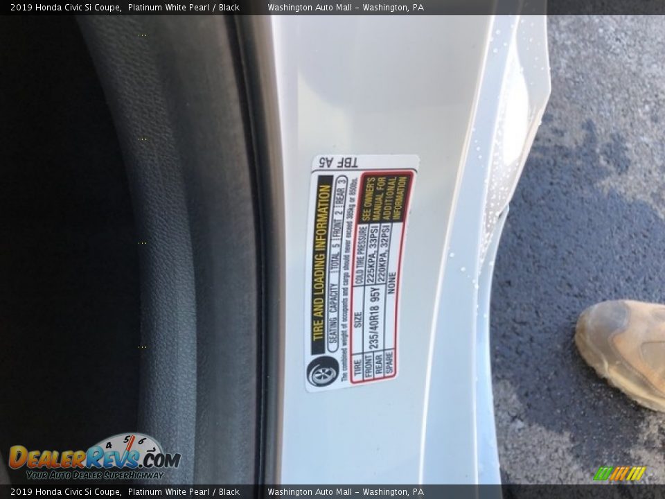 2019 Honda Civic Si Coupe Platinum White Pearl / Black Photo #27