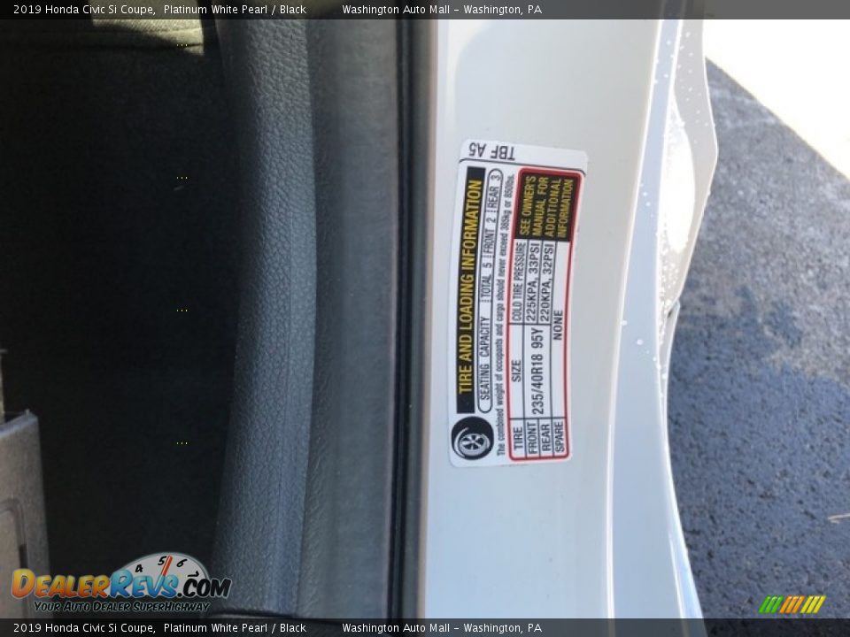 2019 Honda Civic Si Coupe Platinum White Pearl / Black Photo #28