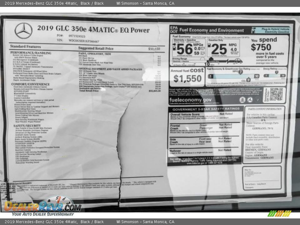 2019 Mercedes-Benz GLC 350e 4Matic Window Sticker Photo #10