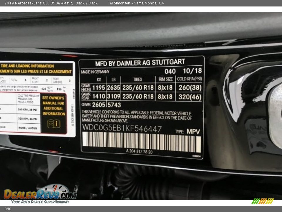 Mercedes-Benz Color Code 040 Black