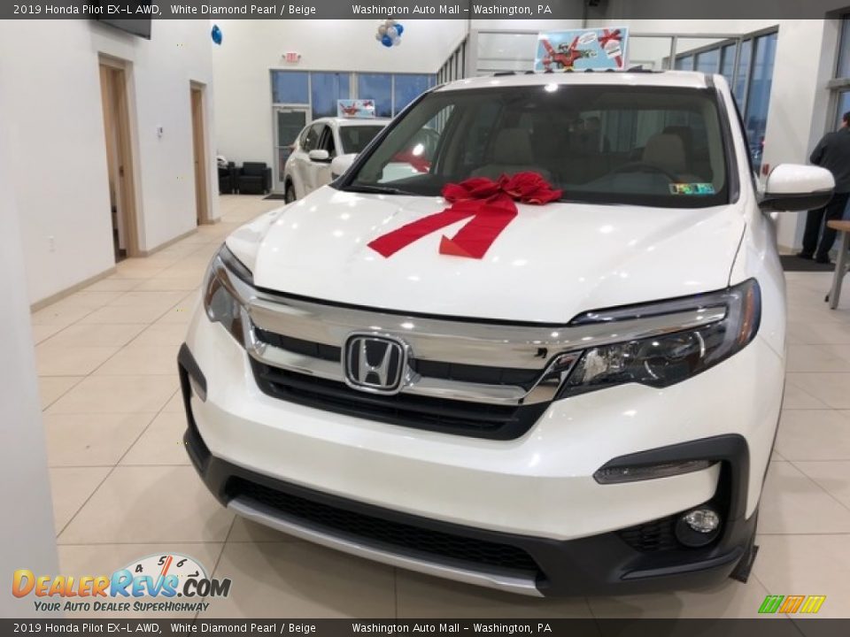 2019 Honda Pilot EX-L AWD White Diamond Pearl / Beige Photo #1