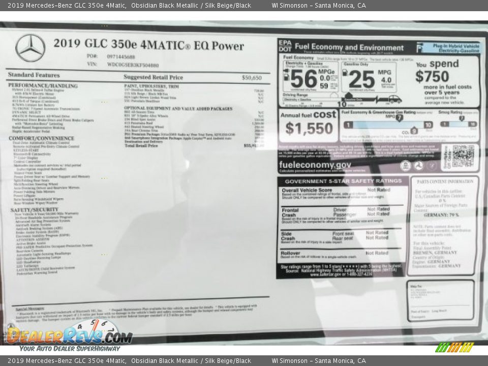 2019 Mercedes-Benz GLC 350e 4Matic Window Sticker Photo #10