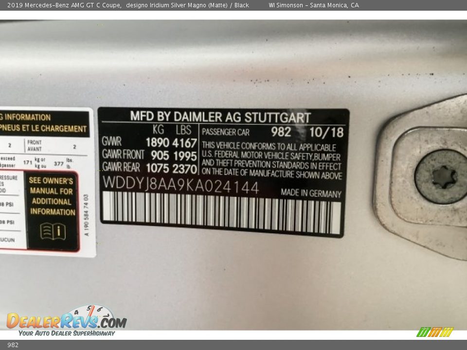 Mercedes-Benz Color Code 982 designo Iridium Silver Magno (Matte)