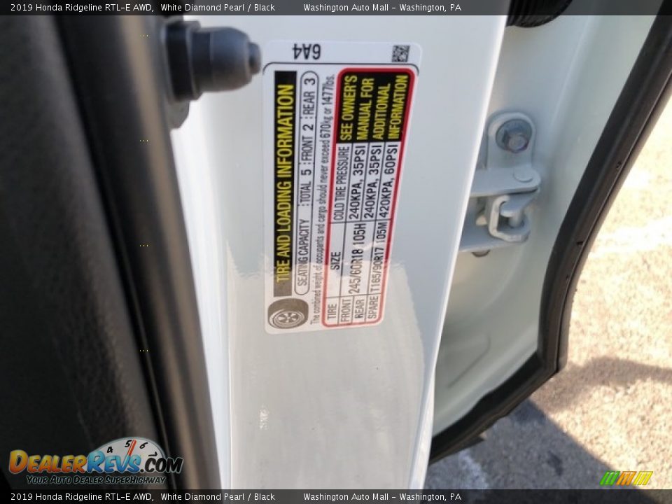 2019 Honda Ridgeline RTL-E AWD White Diamond Pearl / Black Photo #28