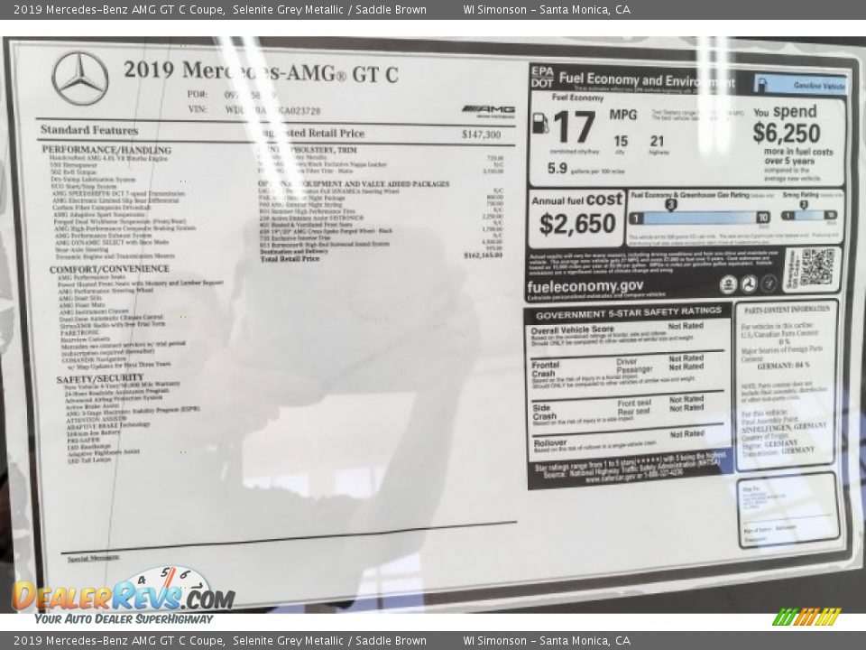 2019 Mercedes-Benz AMG GT C Coupe Window Sticker Photo #19