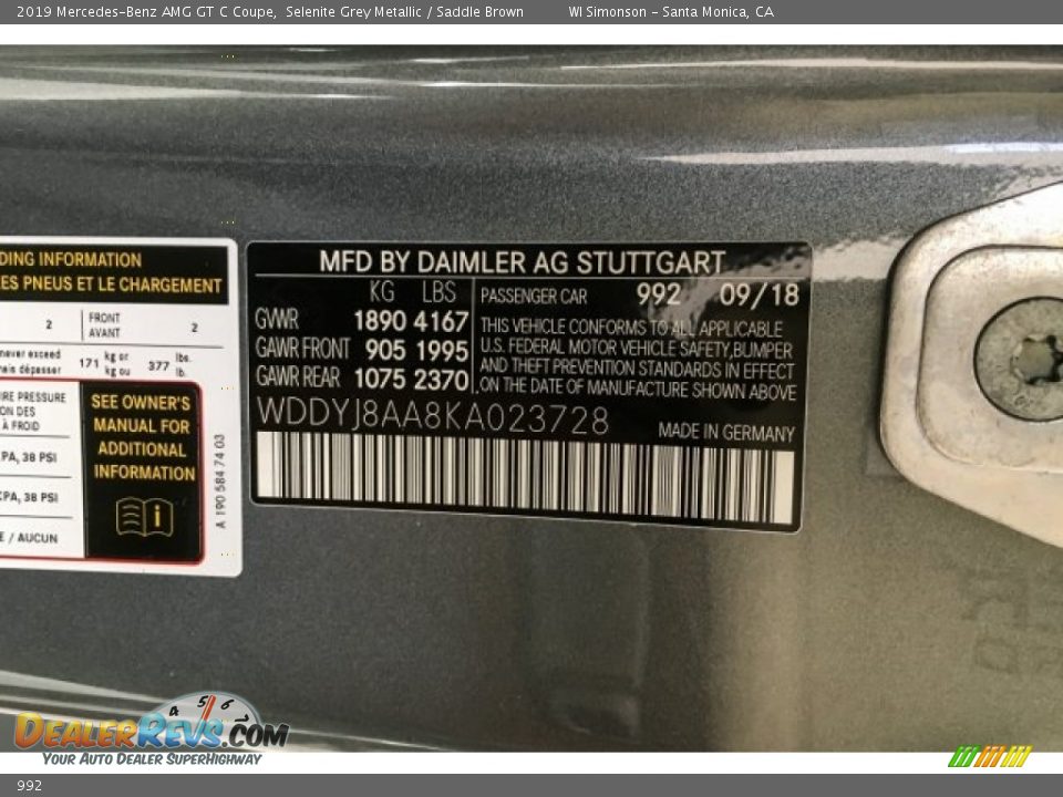 Mercedes-Benz Color Code 992 Selenite Grey Metallic