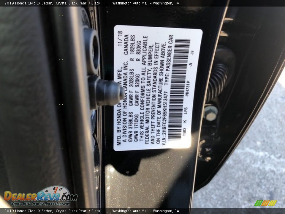 2019 Honda Civic LX Sedan Crystal Black Pearl / Black Photo #23