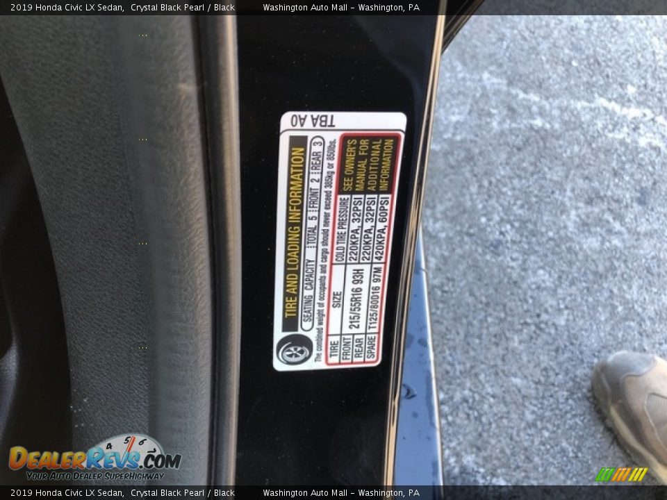 2019 Honda Civic LX Sedan Crystal Black Pearl / Black Photo #24