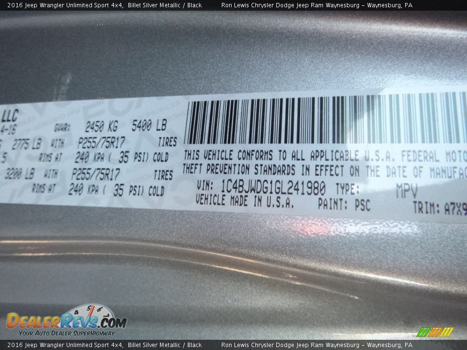 2016 Jeep Wrangler Unlimited Sport 4x4 Billet Silver Metallic / Black Photo #14