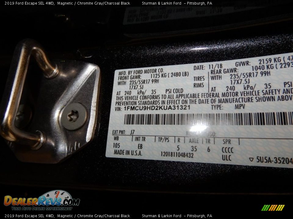 2019 Ford Escape SEL 4WD Magnetic / Chromite Gray/Charcoal Black Photo #11