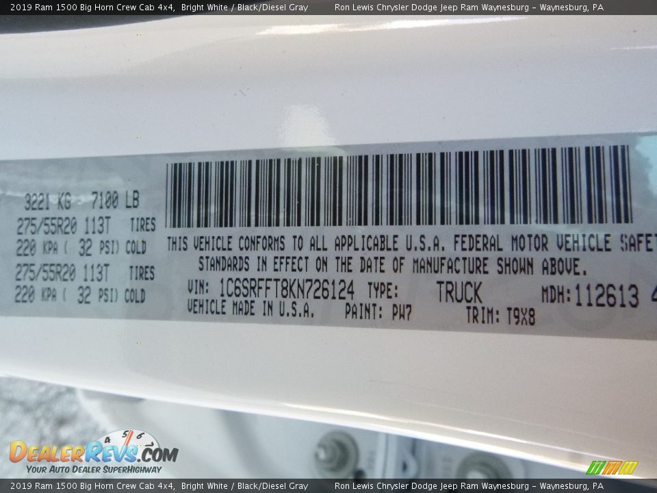 2019 Ram 1500 Big Horn Crew Cab 4x4 Bright White / Black/Diesel Gray Photo #12