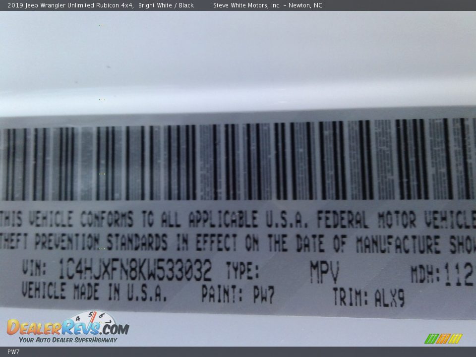 Jeep Color Code PW7 Bright White