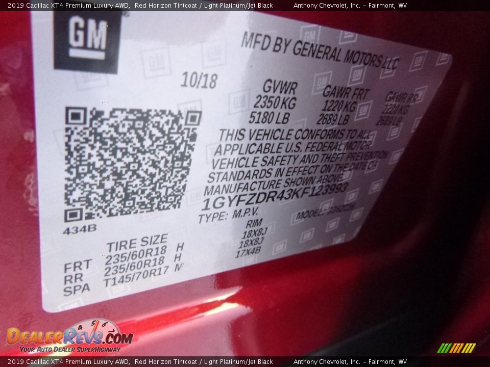 2019 Cadillac XT4 Premium Luxury AWD Red Horizon Tintcoat / Light Platinum/Jet Black Photo #15